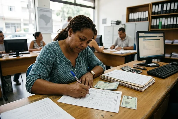 Cliente preenchendo um formulário para renovação de CNH.